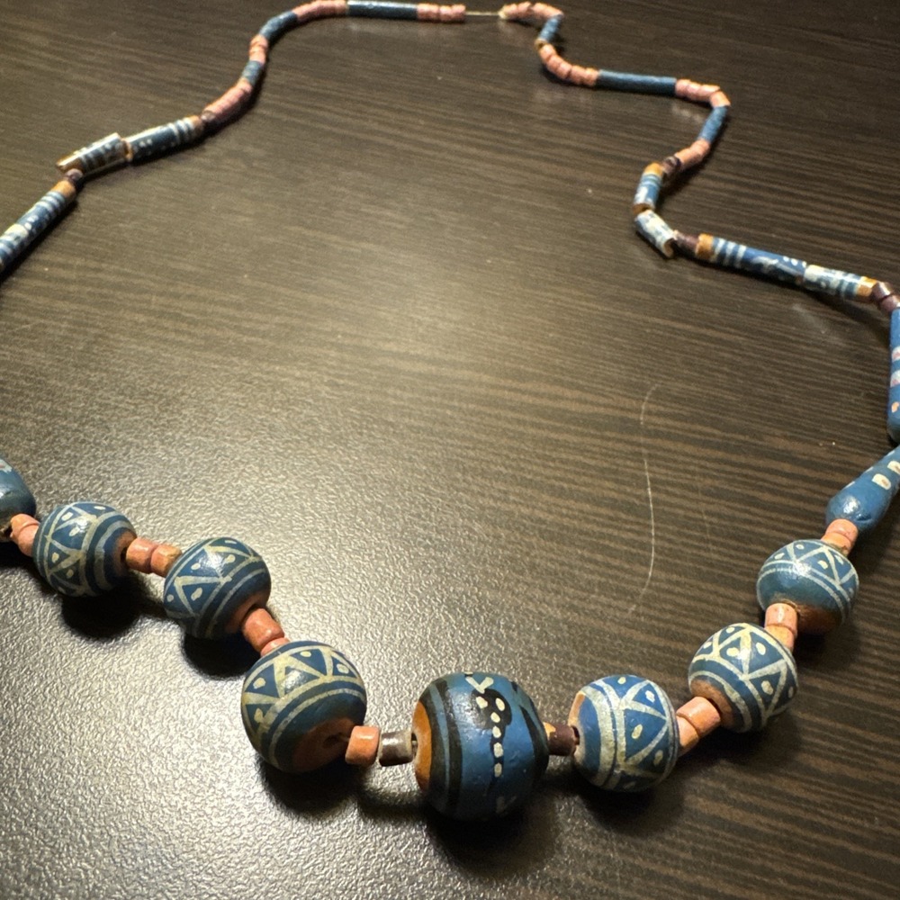 Turquoise‎ Look Pottery Coral Color Beaded Necklace 24"